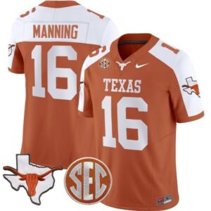 Arch Manning  #16 Texas Longhorns State Map SEC Patch Vapor   Orange Alter