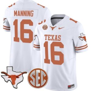 Arch Manning  #16 Texas Longhorns State Map SEC Patch Vapor   White