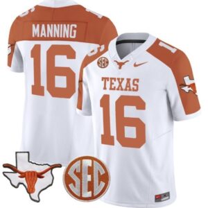 Arch Manning  #16 Texas Longhorns State Map SEC Patch Vapor   White Alternate