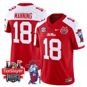 Archie Manning  #18 Ole Miss Rebels Gator Bowl Patch Vapor   Red Alternate