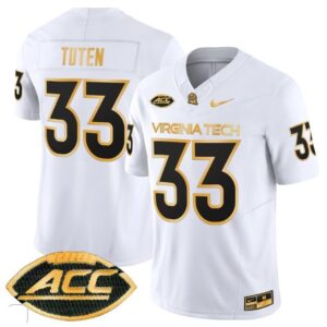 Bhayshul Tuten  #33 Virginia Tech Hokies Coach Frank Beamer   White Gold