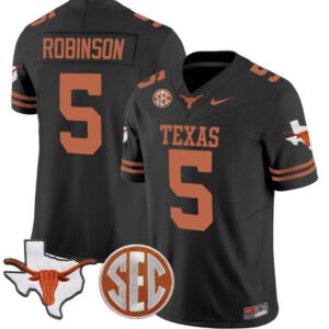 Bijan Robinson  #5 Texas Longhorns State Map SEC Patch Vapor   Black