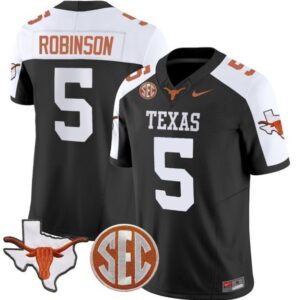 Bijan Robinson  #5 Texas Longhorns State Map SEC Patch Vapor   Black Alternate