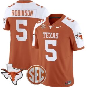 Bijan Robinson  #5 Texas Longhorns State Map SEC Patch Vapor   Orange Alter