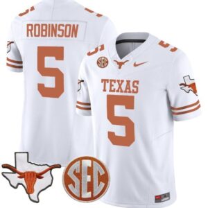 Bijan Robinson  #5 Texas Longhorns State Map SEC Patch Vapor   White