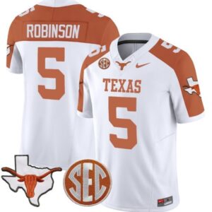 Bijan Robinson  #5 Texas Longhorns State Map SEC Patch Vapor   White Alternate