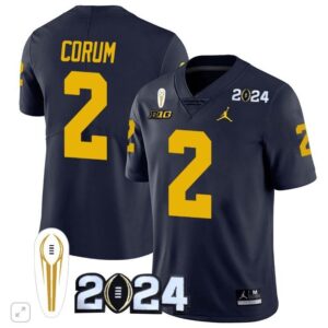 Blake Corum  #2 Michigan Wolverines 2024 CFP National Champions Trophy Vapor  Navy