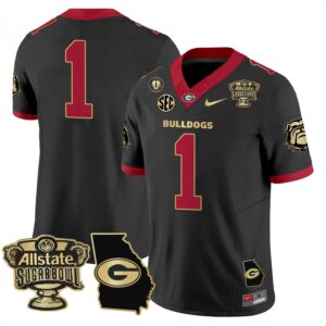 Blank Name  #1 Georgia Bulldogs Sugar Bowl Georgia Map Vapor  Black Gold