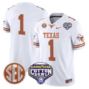 Blank Name  #1 Texas Longhorns Cotton Bowl Patch College   White