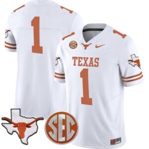 Blank Name  #1 Texas Longhorns State Map SEC Patch Vapor   White