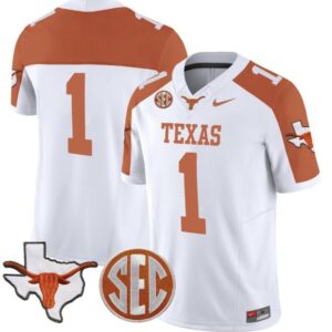Blank Name  #1 Texas Longhorns State Map SEC Patch Vapor   White Alter
