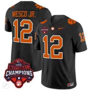 Bryant Wesco JR.  #12 Clemson Tigers 2025 National Champions Patch   Black