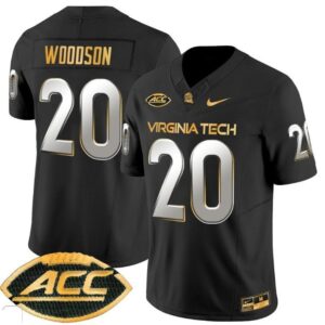 Caleb Woodson  #20 Virginia Tech Hokies Coach Frank Beamer   Black Limited