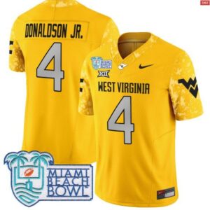 CJ Donaldson Jr.  #4 West Virginia Mountaineers 2025 Miami Beach Bowl Vapor  Gold