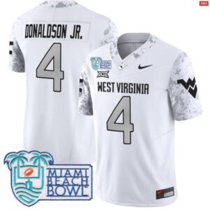CJ Donaldson Jr.  #4 West Virginia Mountaineers 2025 Miami Beach Bowl Vapor  White