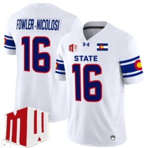 Colorado State Rams Fowler - Nicolosi  #16 Home Vapor Patch College   White