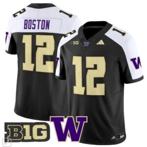 Denzel Boston  #12 Washington Huskies Home Vapor B1G Patch   Black Alternate