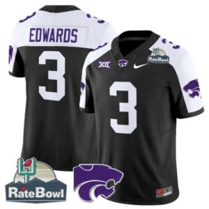 Dylan Edwards  #3 Kansas State Wildcats 2025 Rate Bowl Patch   Black Alternate