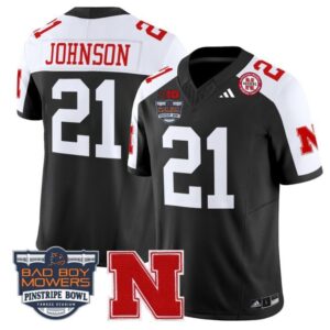 E. Johnson  #21 Nebraska Cornhuskers 2025 Pinstripe Bowl   Black Alternate