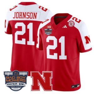 E. Johnson  #21 Nebraska Cornhuskers 2025 Pinstripe Bowl   Red Alternate