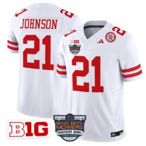 Emmett Johnson  #21 Nebraska Cornhuskers 2025 Pinstripe Bowl B1G Patch   White