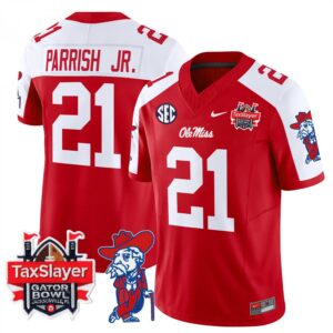 Henry Parrish Jr.  #21 Ole Miss Rebels Gator Bowl Patch Vapor   Red Alternate