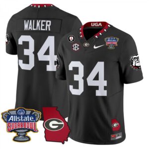 Herschel Walker  #34 Georgia Bulldogs Sugar Bowl Georgia Map Vapor   Black