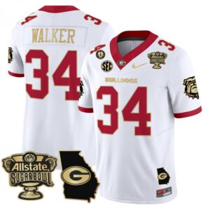 Herschel Walker  #34 Georgia Bulldogs Sugar Bowl Georgia Map Vapor  White Gold