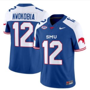 Isaiah Nwokobia  #12  SMU Mustangs Icy Whites Vapor   Blue Alternate