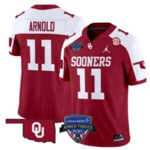 J. Arnold  #11 Oklahoma Sooners 2025 Armed Forces Bowl Patch   Crimson Alte