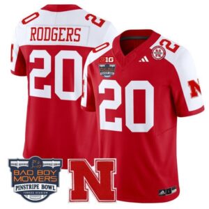 J. Rodgers  #20 Nebraska Cornhuskers 2025 Pinstripe Bowl   Red Alternate