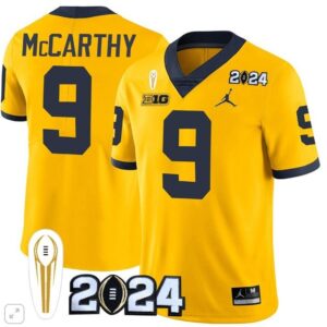 J.J. McCarthy  #9 Michigan Wolverines 2024 CFP National Champions Trophy Vapor  Gold