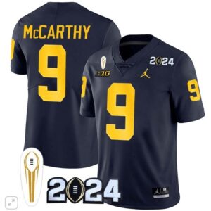 J.J. McCarthy  #9 Michigan Wolverines 2024 CFP National Champions Trophy Vapor  Navy