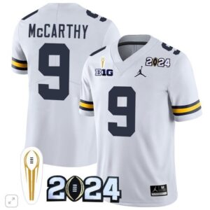 J.J. McCarthy  #9 Michigan Wolverines 2024 CFP National Champions Trophy Vapor  White