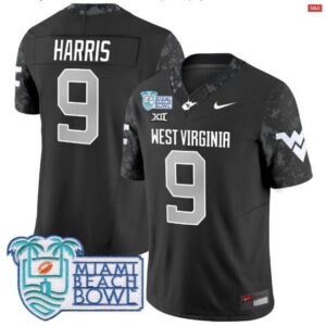 Major Harris  #9 West Virginia Mountaineers 2025 Miami Beach Bowl Vapor  Black
