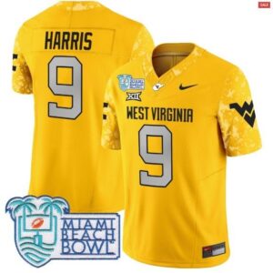 Major Harris  #9 West Virginia Mountaineers 2025 Miami Beach Bowl Vapor  Gold