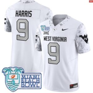 Major Harris  #9 West Virginia Mountaineers 2025 Miami Beach Bowl Vapor  White