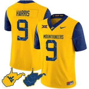 Major Harris  #9 West Virginia Mountaineers Vapor Patch   Gold Alternate