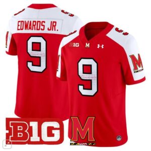 Maryland Terrapins Billy Edwards JR.  #9 Home Vapor College   Red Alternate