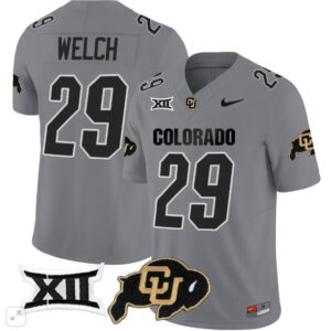 Micah Welch  #29 Colorado Buffaloes Vapor Big 12 Patch   - Gray