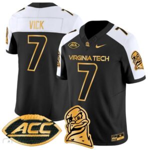 Michael Vick  #7 Virginia Tech Hokies Coach Frank Beamer   Black ALternate