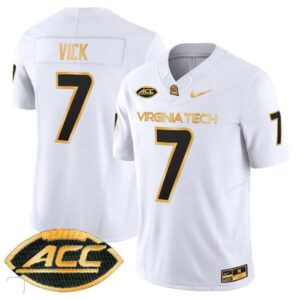 Michael Vick  #7 Virginia Tech Hokies Coach Frank Beamer   White Gold