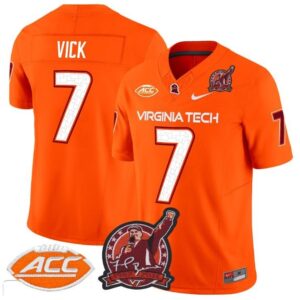 Michael Vick  #7 Virginia Tech Hokies Coach Frank Beamer Patch   Orange