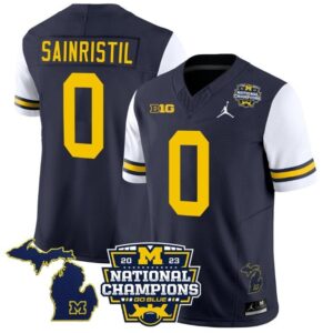 Mike Sainristil  #0 Michigan Wolverines National Champions Vapor Map  Sleeves White