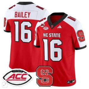 NC State Wolfpack CJ Bailey  #16 Home ACC Patch   Red Alternate