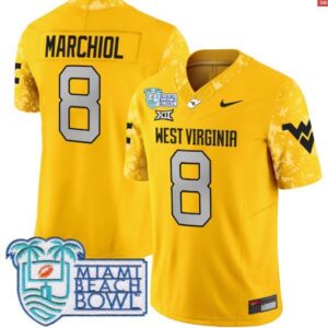 Nicco Marchiol  #8 West Virginia Mountaineers 2025 Miami Beach Bowl Vapor  Gold