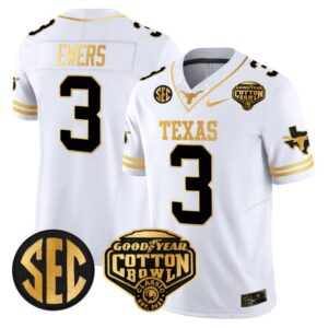 Quinn Ewers  #3 Texas Longhorns Cotton Bowl Patch College   White Gold