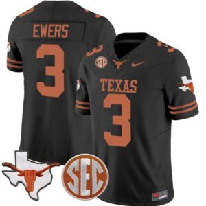 Quinn Ewers  #3 Texas Longhorns State Map SEC Patch Vapor   Black