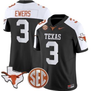 Quinn Ewers  #3 Texas Longhorns State Map SEC Patch Vapor   Black Alternate