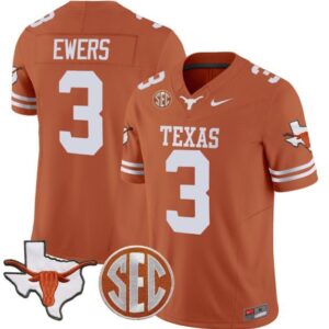Quinn Ewers  #3 Texas Longhorns State Map SEC Patch Vapor   Orange